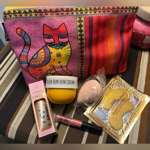 Laurel Burch Colorful Cat Cosmetic Bag 6 pc Bundle includes SOL & Ellen Tracy